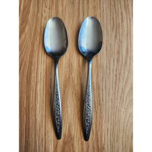 International Silver Petal Lane Stainless Oval Soup Spoons Set of 2 USA Vtg 7"